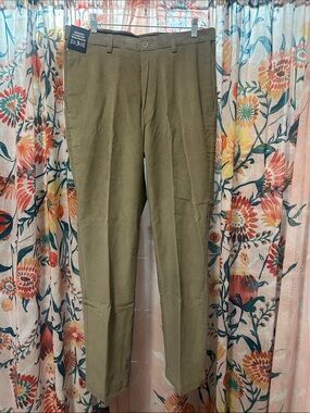 NWT Beige Flat Front Corduroy Trousers Size 34 x 30